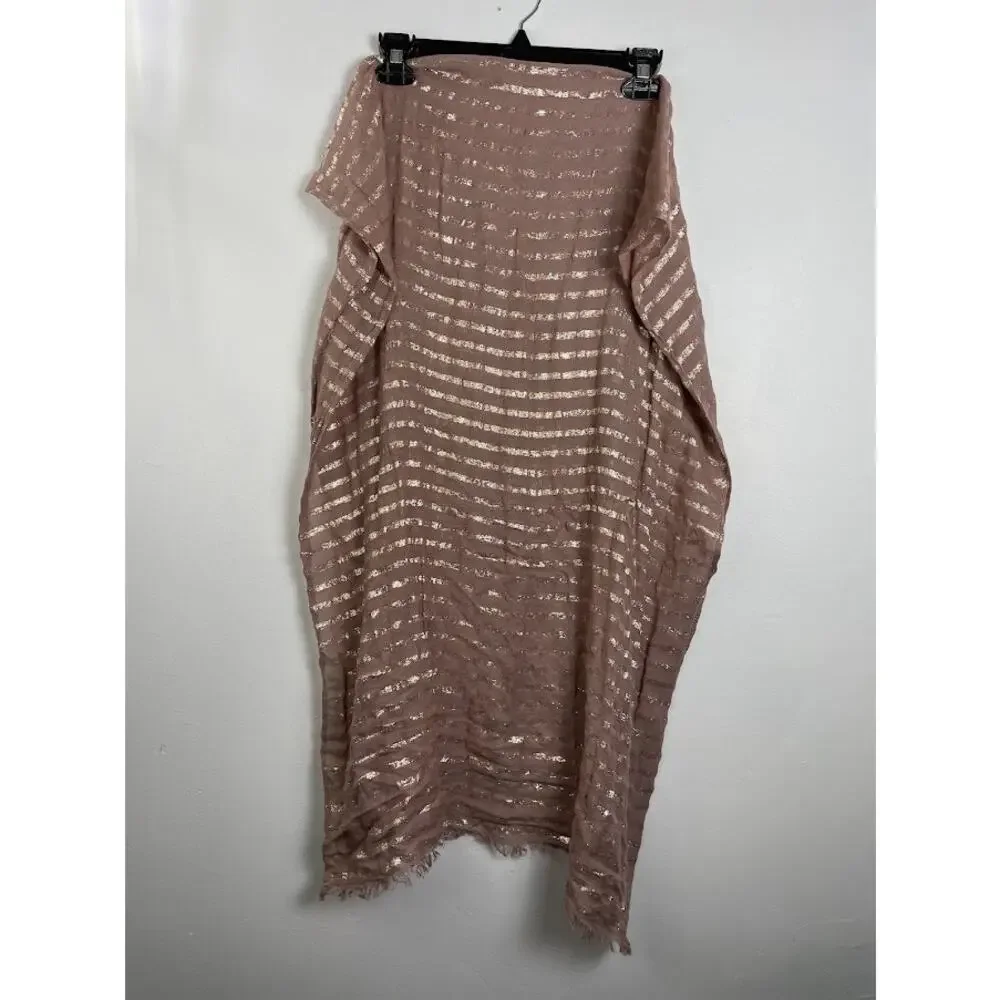 Dusty Rose Pink Metallic Striped Scarf Light Weight Blush Pink Boho Wrap 70X25